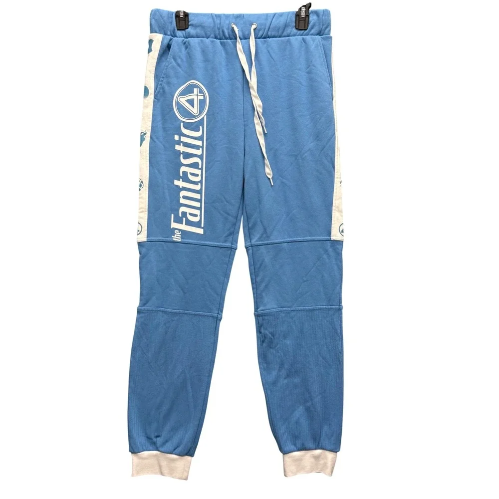 Marvel Sweatpants Mens Small Fantastic 4 First Steps Blue Graphic Joggers